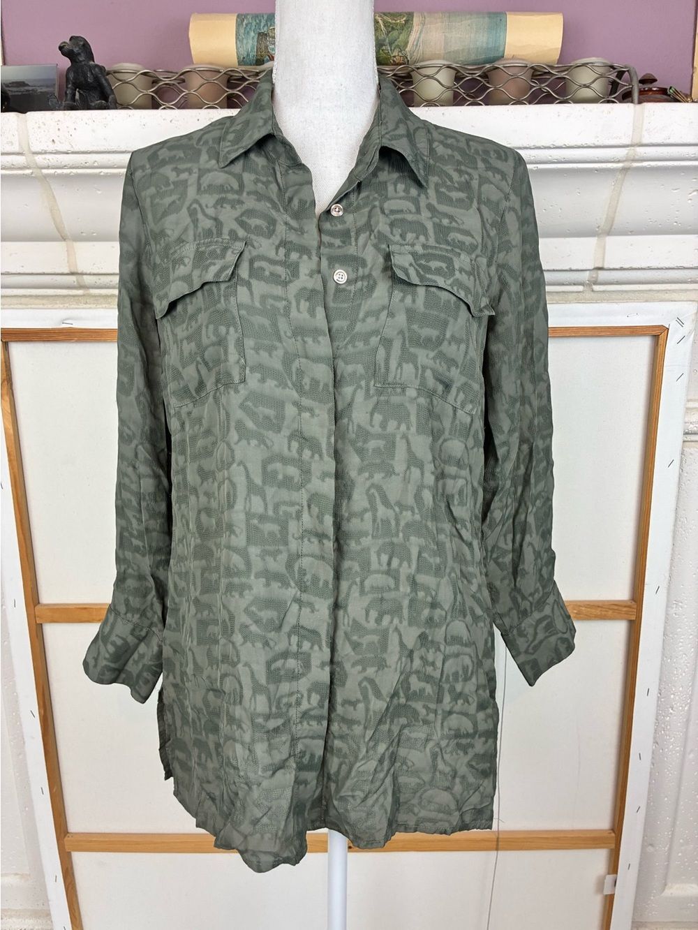 WORTH Luxury Button-Up Shirt Animals woven into fabric pattern